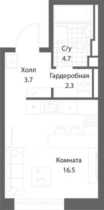 Продажа квартиры-студии 27,2 м², 4/35 этаж