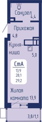 29,2 м², студия, 5/21 этаж