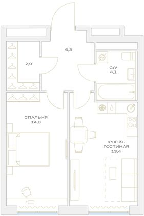 Продажа 1-комнатной квартиры 41,5 м², 10/23 этаж