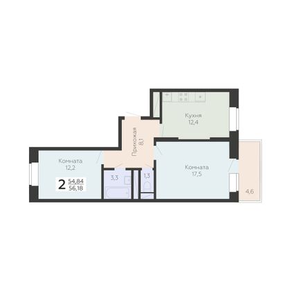 Продажа 2-комнатной квартиры 56,2 м², 10/22 этаж