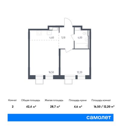 42,4 м², 1-комн. квартира, 2/9 этаж