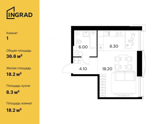 36,6 м², 1-комн. квартира, 7/35 этаж