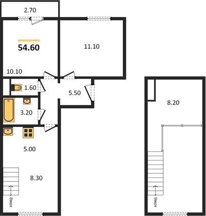 Продажа 2-комнатной квартиры 54,6 м², 5/5 этаж