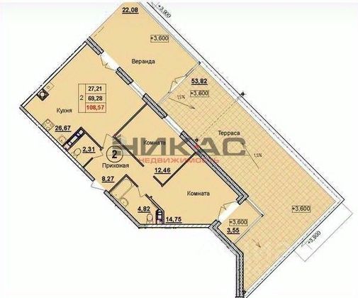 Продажа 2-комнатной квартиры 69,3 м², 2/10 этаж