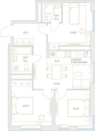 Продажа 4-комнатной квартиры 75,4 м², 14/23 этаж