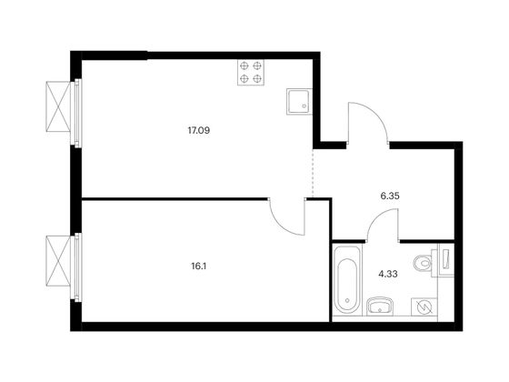 Продажа 1-комнатной квартиры 43,9 м², 22/33 этаж