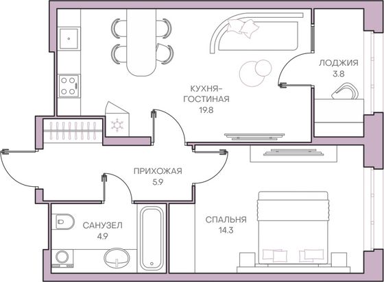 48,7 м², 1-комн. квартира, 7/18 этаж