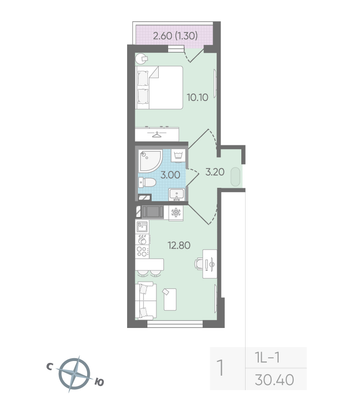 Продажа 1-комнатной квартиры 30,4 м², 6/24 этаж