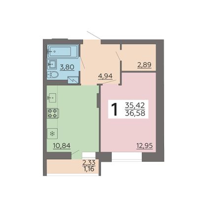 Продажа 1-комнатной квартиры 36,6 м², 19/24 этаж