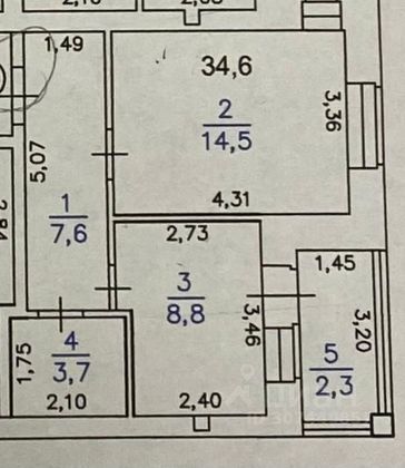 Продажа 1-комнатной квартиры 34 м², 3/3 этаж