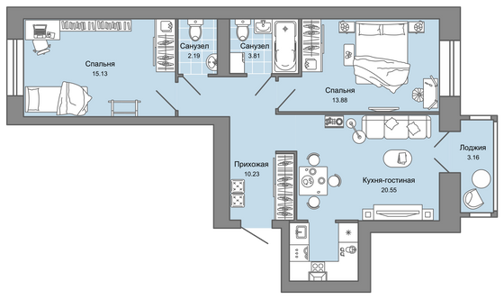 67 м², 3-комн. квартира, 4/8 этаж