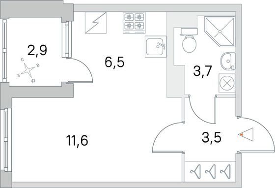 Продажа квартиры-студии 26,8 м², 3/5 этаж