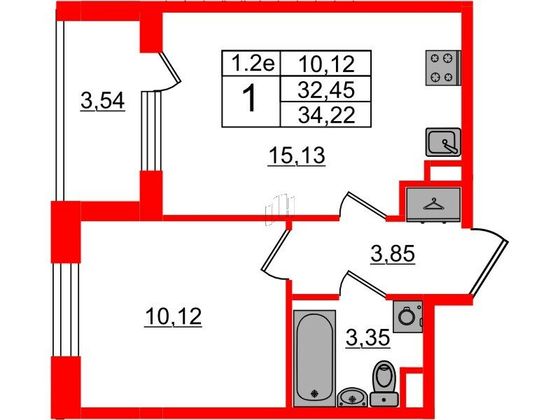 Продажа 1-комнатной квартиры 32,5 м², 2/5 этаж