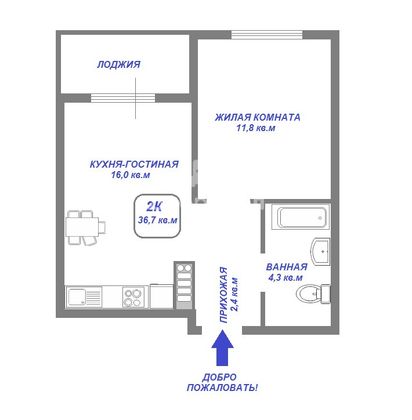 Продажа 1-комнатной квартиры 36,4 м², 24/26 этаж