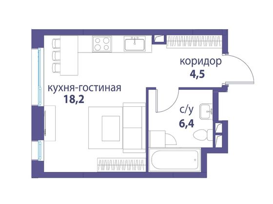 Продажа 1-комнатной квартиры 29,1 м², 3/25 этаж