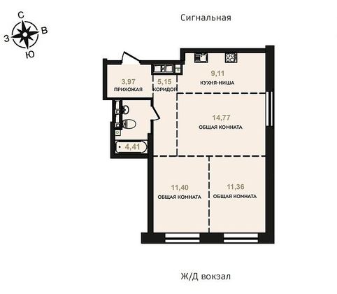 Продажа 2-комнатной квартиры 62,5 м², 2/17 этаж