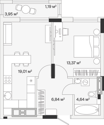 Продажа 1-комнатной квартиры 45 м², 1/7 этаж