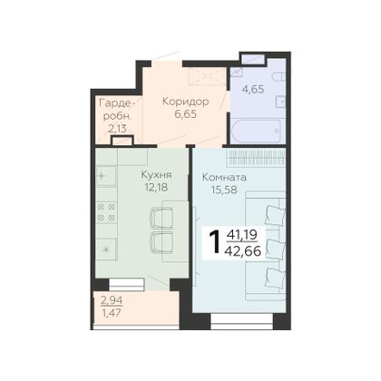 Продажа 1-комнатной квартиры 42,7 м², 3/24 этаж