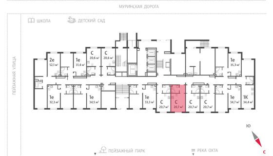 20,7 м², студия, 1/22 этаж