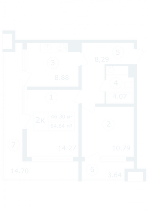 Продажа 2-комнатной квартиры 64,6 м², 9/12 этаж