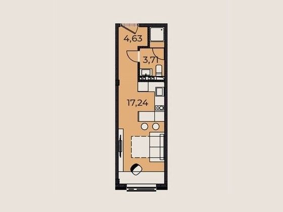 Продажа 1-комнатной квартиры 25,6 м², 3/5 этаж