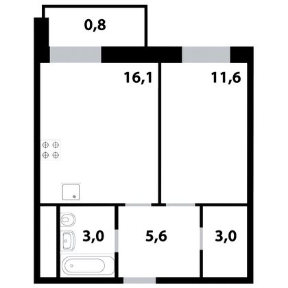 Продажа 1-комнатной квартиры 40,1 м², 23/25 этаж