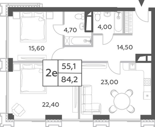 84,2 м², 3-комн. квартира, 33/52 этаж