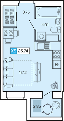 25,7 м², студия, 9/9 этаж