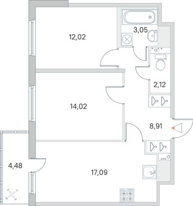 Продажа 2-комнатной квартиры 58,5 м², 3/8 этаж