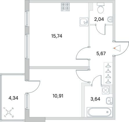 Продажа 1-комнатной квартиры 39,3 м², 2/4 этаж