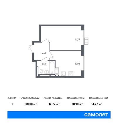 Продажа 1-комнатной квартиры 33,9 м², 4/17 этаж