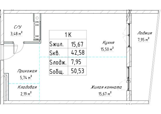 Продажа 1-комнатной квартиры 50,5 м², 14/25 этаж