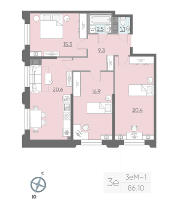 Продажа 3-комнатной квартиры 86,1 м², 3/23 этаж