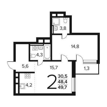 Продажа 2-комнатной квартиры 49,7 м², 3/11 этаж