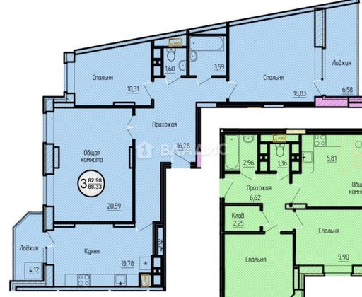 Продажа 3-комнатной квартиры 83 м², 3/22 этаж