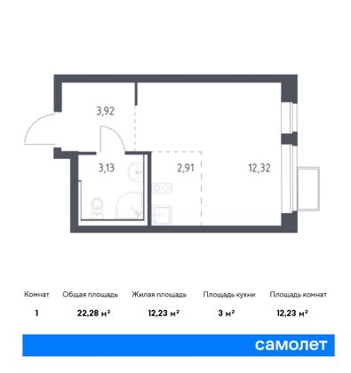 22,3 м², студия, 5/5 этаж