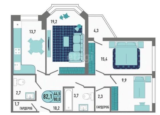 Продажа 3-комнатной квартиры 82,1 м², 16/18 этаж