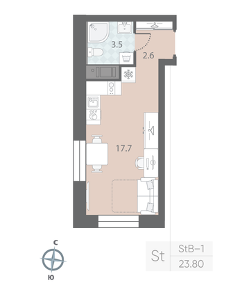 Продажа квартиры-студии 23,8 м², 9/10 этаж