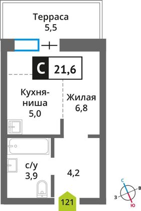 Продажа квартиры-студии 21,6 м², 1/9 этаж