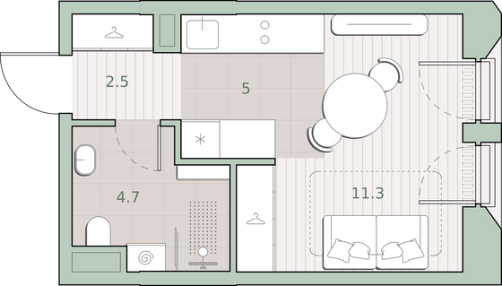 23,5 м², студия, 11/13 этаж