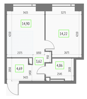 Продажа 1-комнатной квартиры 42,3 м², 35/57 этаж