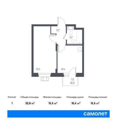 32,8 м², 1-комн. квартира, 4/17 этаж