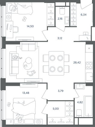 Продажа 3-комнатной квартиры 79,6 м², 18/51 этаж