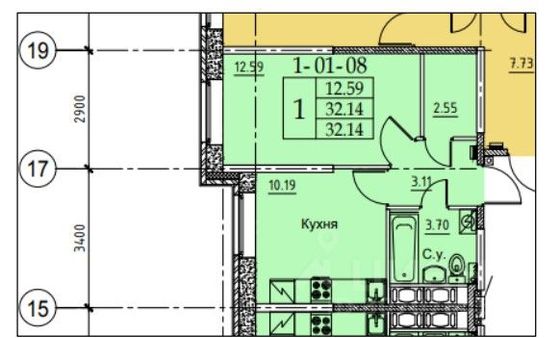 Аренда 1-комнатной квартиры 34 м², 1/12 этаж