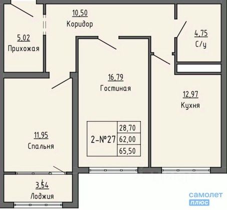 Продажа квартиры со свободной планировкой 65,5 м², 7/21 этаж