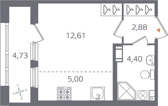 Продажа квартиры-студии 27,3 м², 6/16 этаж