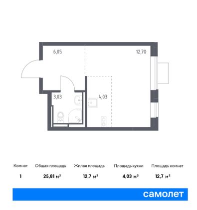 25,8 м², студия, 9/12 этаж