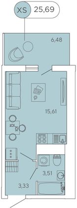 25,7 м², студия, 4/12 этаж