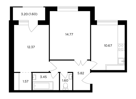 Продажа 2-комнатной квартиры 51,8 м², 24/25 этаж