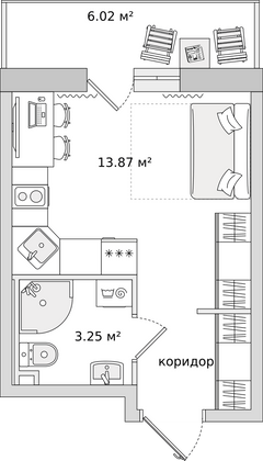 20,5 м², студия, 13/17 этаж